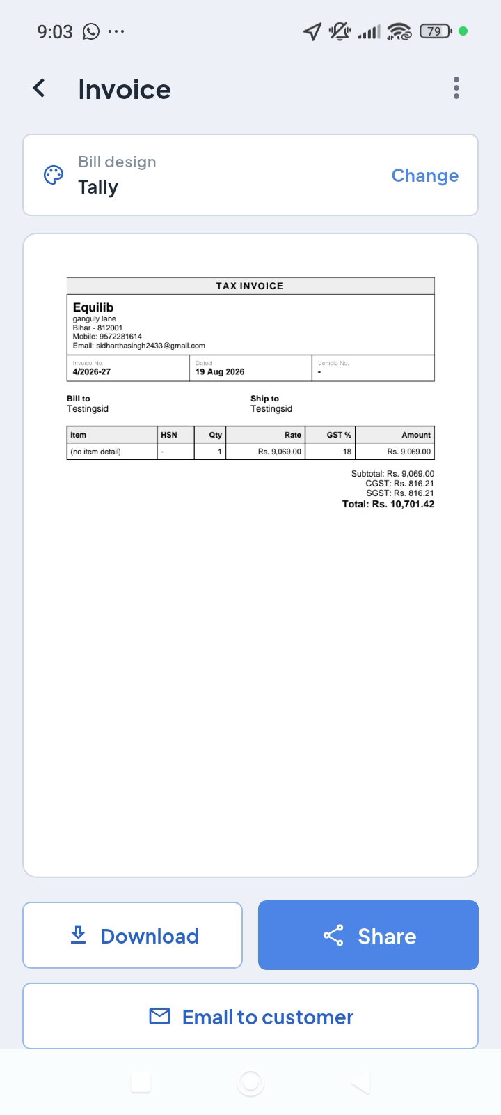 JPI Suite inventory mobile Tally invoice design preview