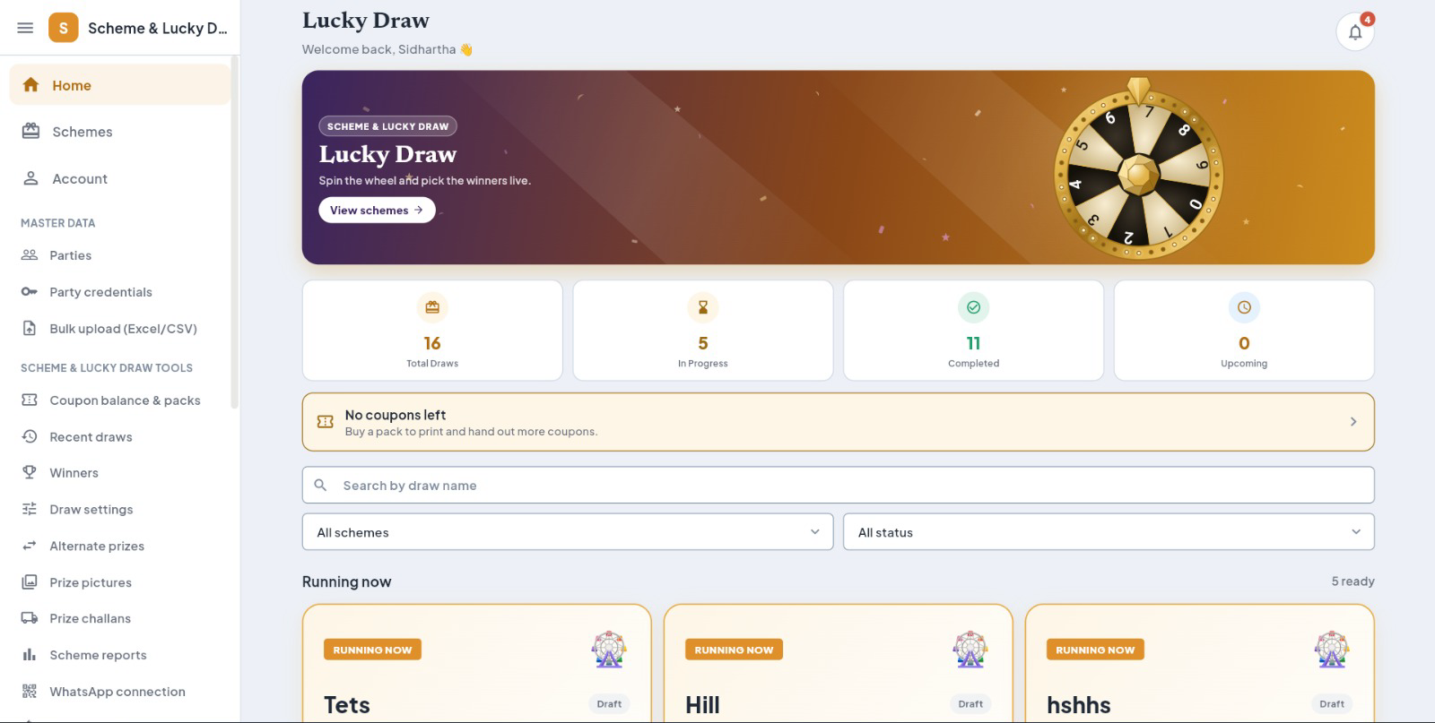 JPI Suite Lucky Draw desktop home dashboard
